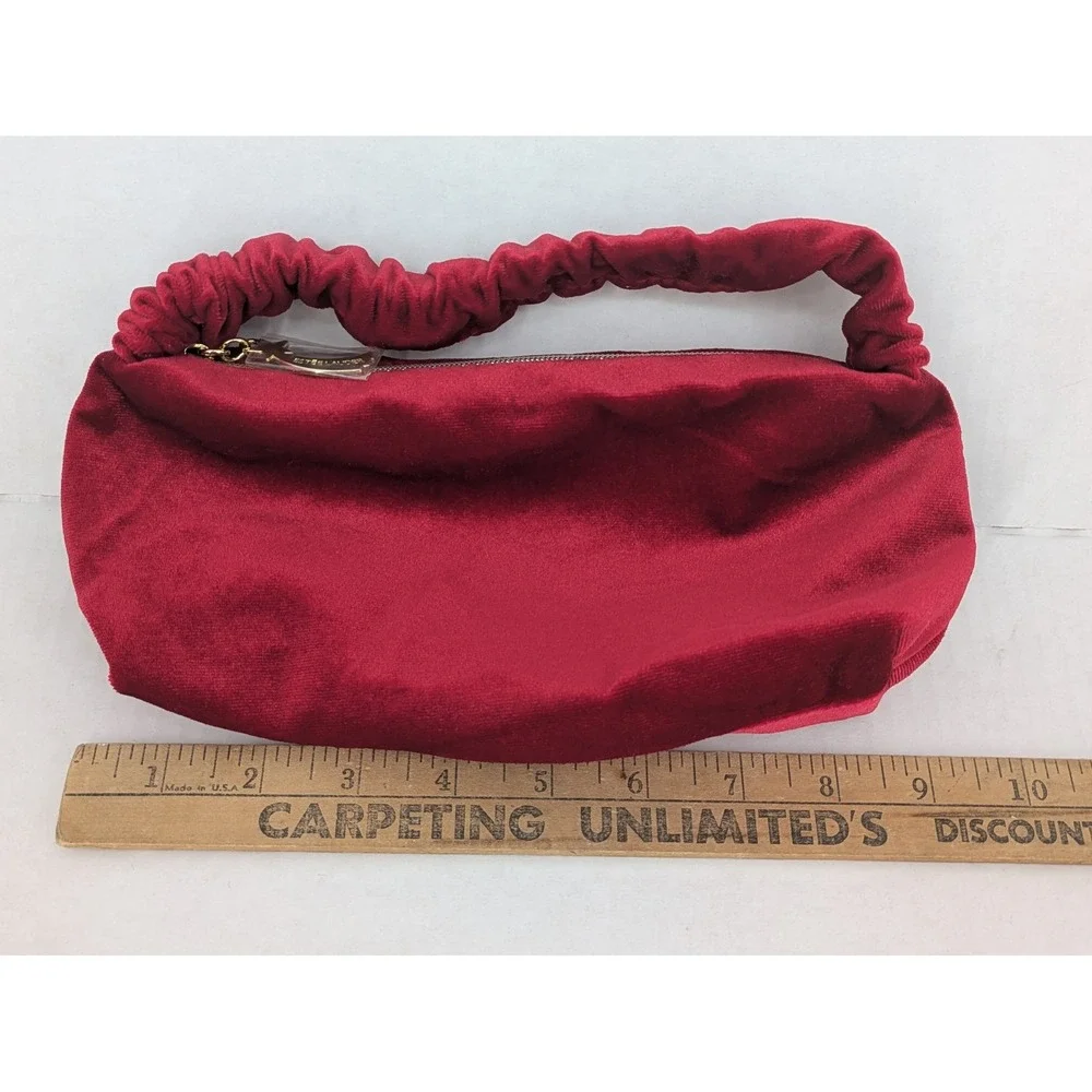Estee Lauder Cosmetic Bag Red Velvet Ruched Handle‎ Star Zipper Makeup Purse GWP
